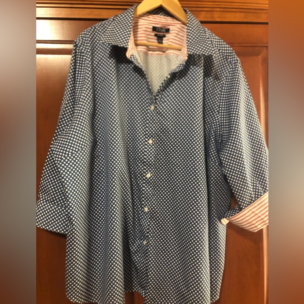 Chaps Red White and Blue Star 3/4 sleeve Blouse in 3X